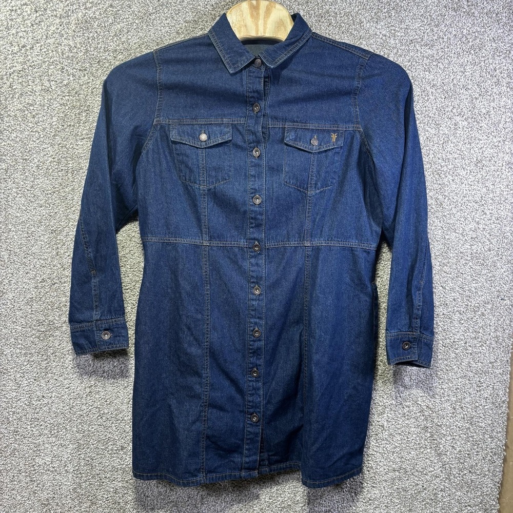 Frye Shirt Womens XL Blue Denim Button Up Tunic Long Sleeve‎ Collared Pockets